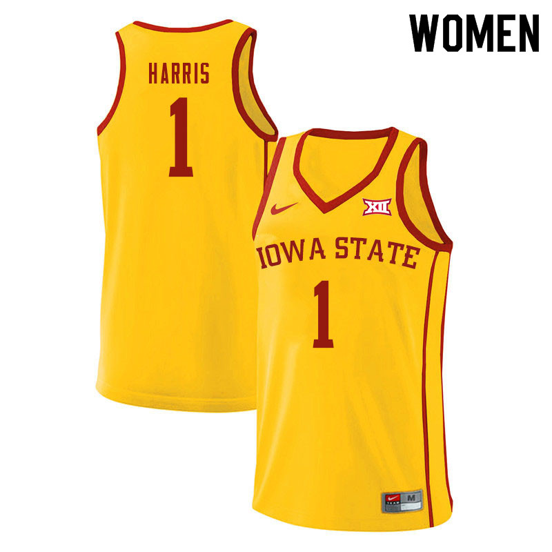 Women #1 Tyler Harris Iowa State Cyclones College Basketball Jerseys Sale-Yellow - Click Image to Close